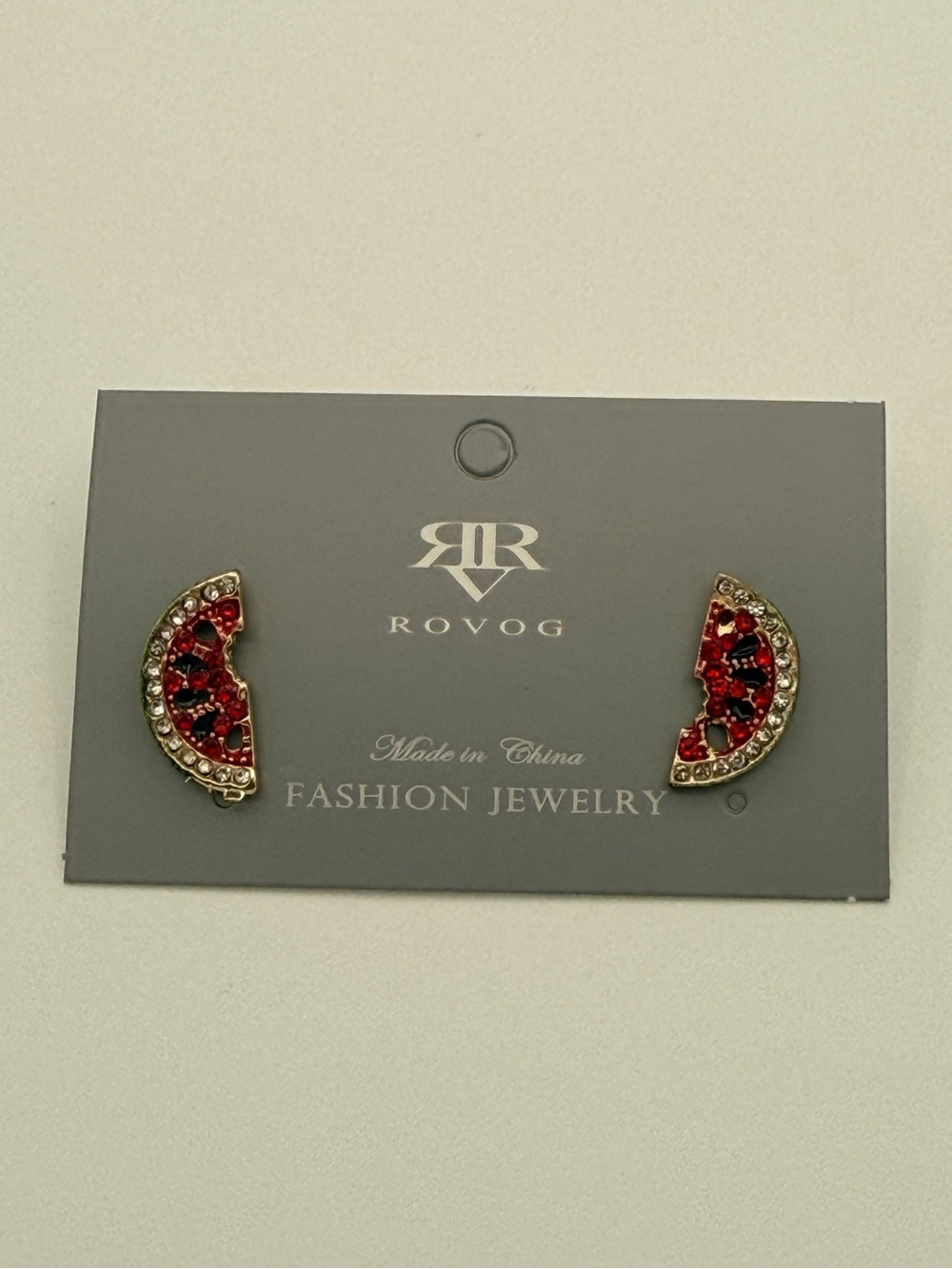 Red Crystal Watermelon Crescent Stud Earrings - Fashion Jewelry NEW